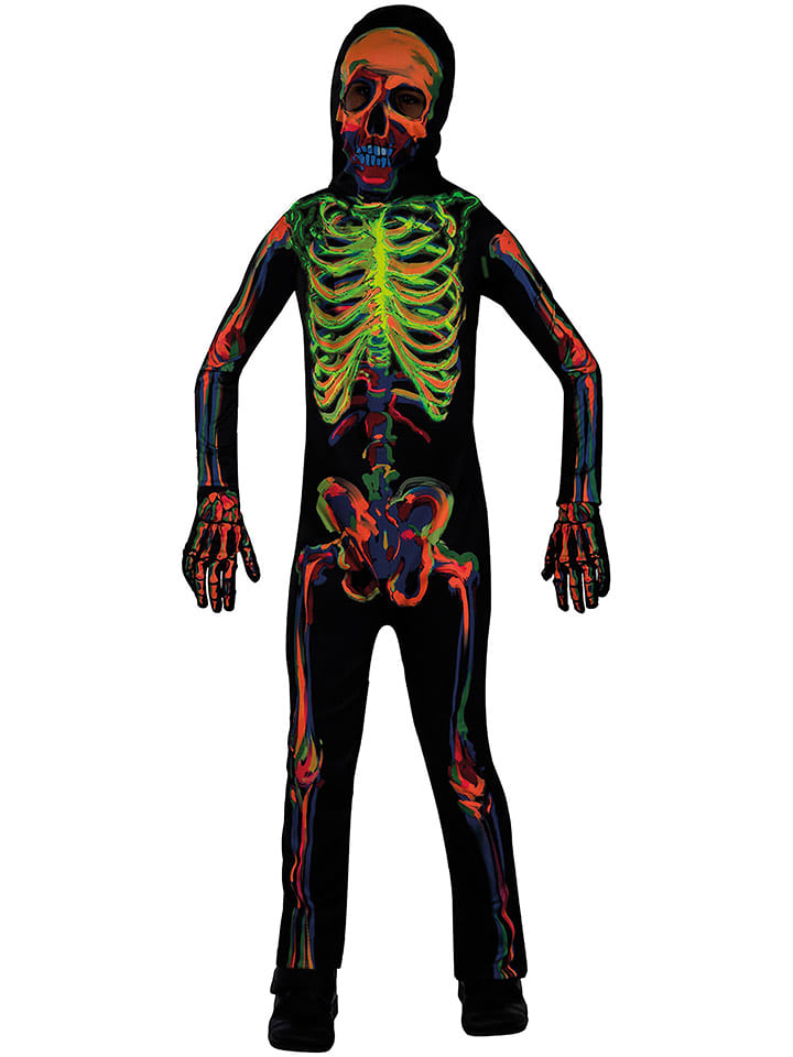 amscan 3tlg. Kostüm "Skelett" in Schwarz/ Bunt - 35% | Größe 140/146 | Kinder-blazer