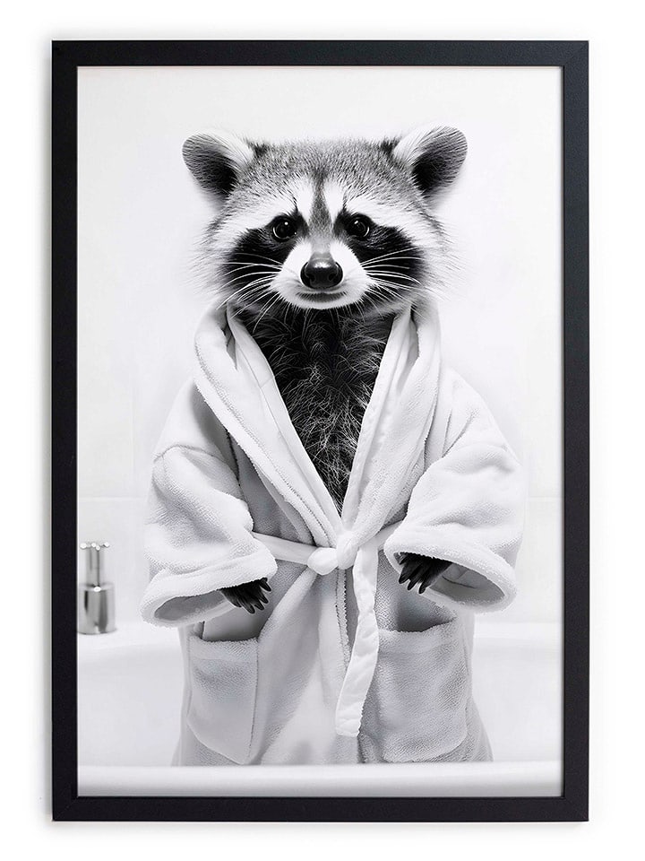Folkifreckles Druk artystyczny "Racoon Bath" w ramce - 30 x 40 cm rozmiar: onesize
