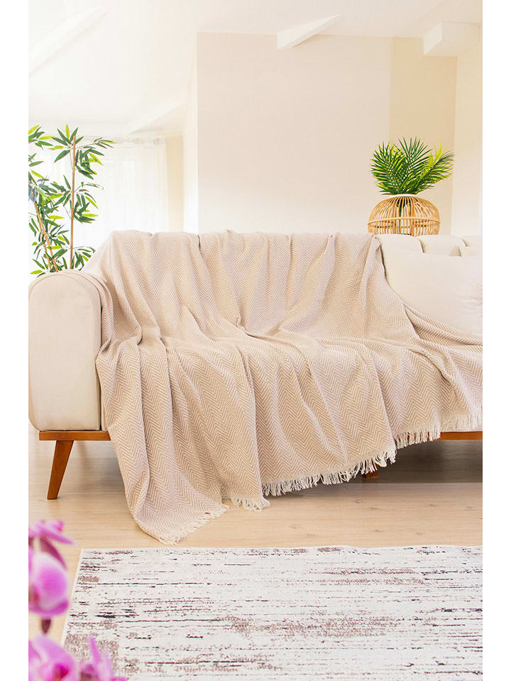 Colourful Cotton Plaid in Beige/ Weiß - 62% | Größe 170x200 cm | Decken