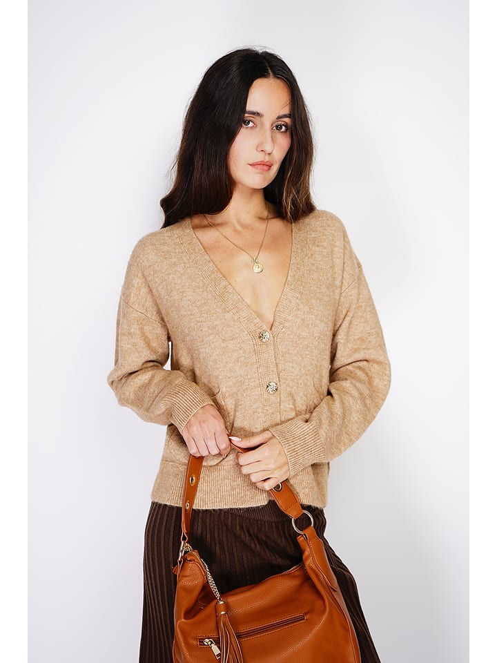 ASSUILI Kaschmir-Cardigan in Hellbraun - 76% | Größe 40 | Damen-pullover-cardigans