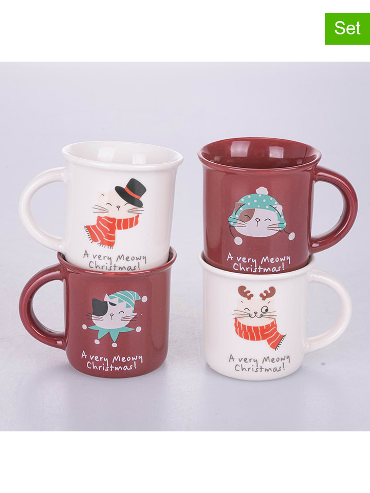 Villa d ́Este 4er-Set: Tassen in Weiß/ Rot - 90 ml - 54% | Gedeckter-tisch