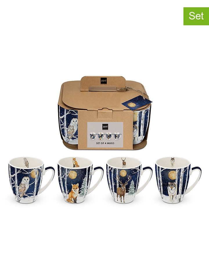 ppd 4er-Set: Jumbotassen "Winter Animals" in Dunkelblau/ Weiß - 350 ml - 42% | Gedeckter-tisch