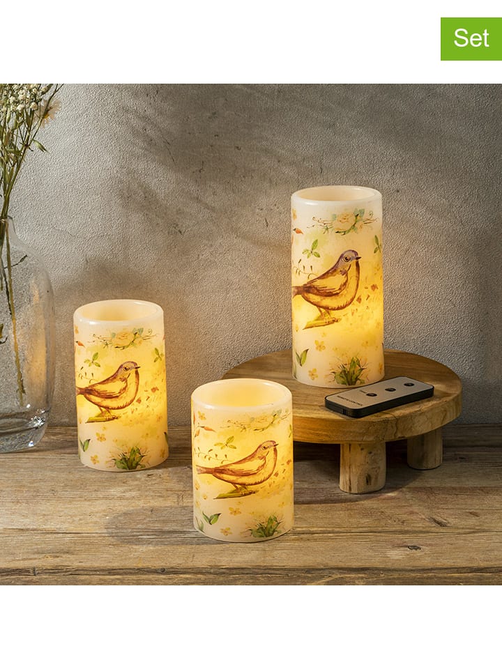 Nordheim 3er-Set: LED-Kerzen in Weiß/ Braun/ Grün - 10% | Lichterketten-dekobeleuchtung