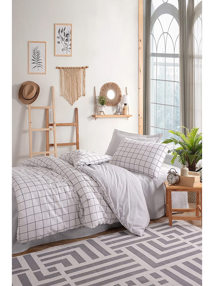 Elizabed Bettwäsche-Set in Grau/ Weiß - 66% | Größe 155x220 cm | Bettwaesche-bettwaren