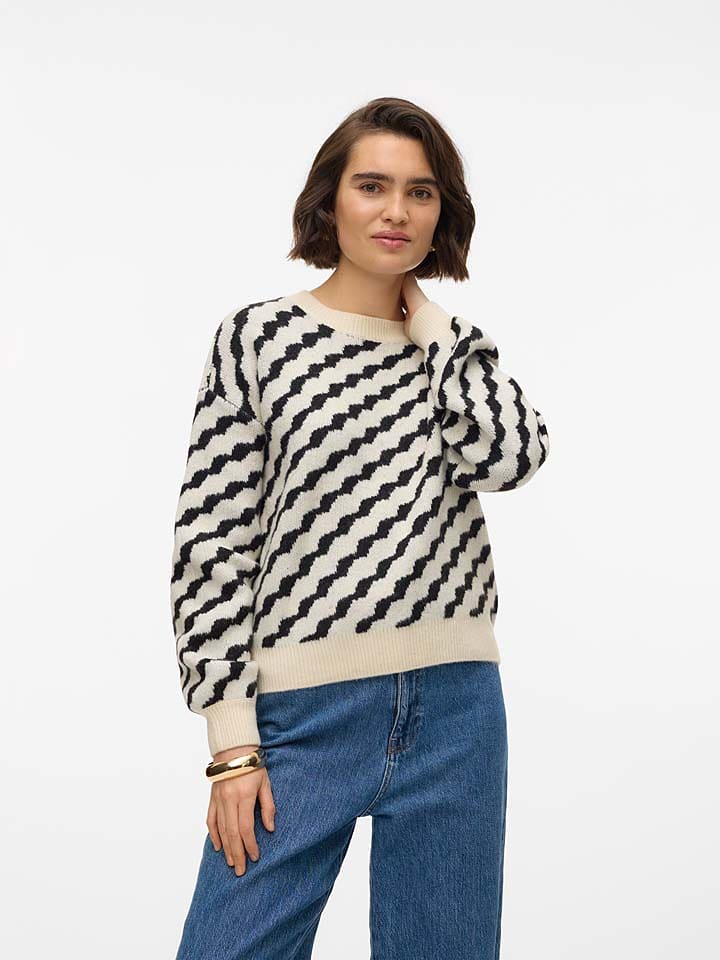 Vero Moda Pullover in Creme/ Schwarz - 62% | Größe XL | Damen-pullover-cardigans