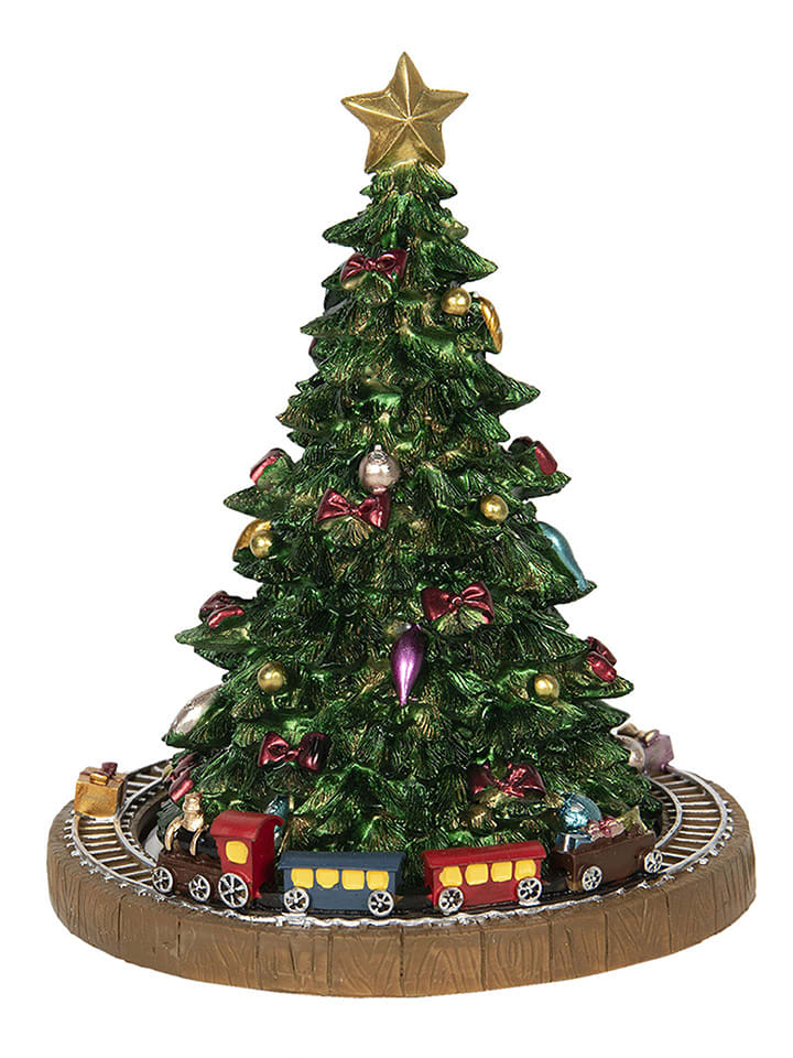 Clayre & Eef Spieluhr "Weihnachtsbaum" in Grün/ Hellbraun - (H)18 x Ø 15 cm - 42% | Dekofiguren