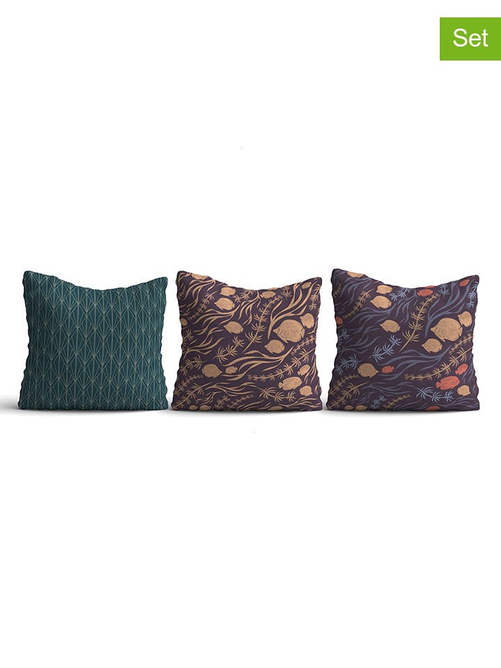 ABERTO DESIGN 3er-Set: Kissenhüllen in Grün/ Hellbraun/ Lila - 51% | Größe 43x43 cm | Dekokissen