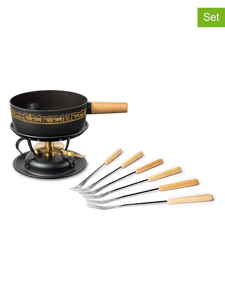 Stöckli 8tlg. Fondue-Set "Alpaufzug" in Schwarz - 2,6 l - 30% | Kuechengeraete