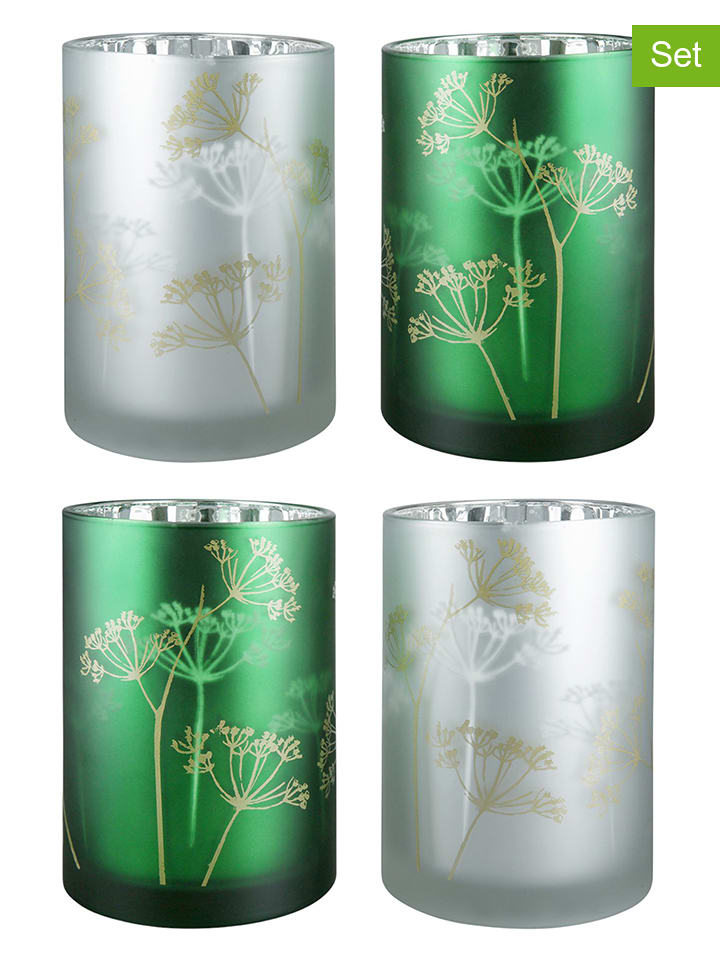 GILDE 4er-Set: Windlichter "Pusteblume"" in Grün/ Silber - (H)18 x Ø 12 cm - 41% | Kerzen-vasen