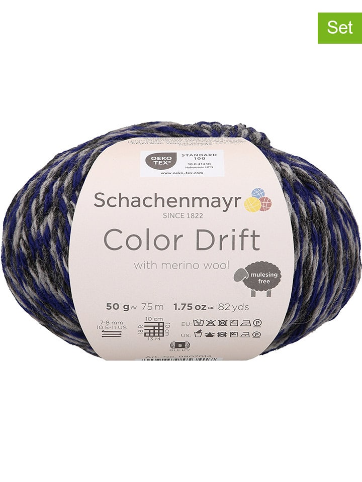 Schachenmayr since 1822 10er-Set: Wollgarne "Color Drift" in Dunkelblau/ Grau - 10x 50 g - 56% | Kreativbedarf-diy