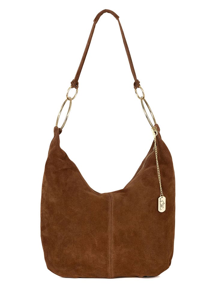 Anna Morellini Leder-Schultertasche "Damiana" in Cognac - (B)38 x (H)36 x (T)9 cm - 78% | Damen-taschen
