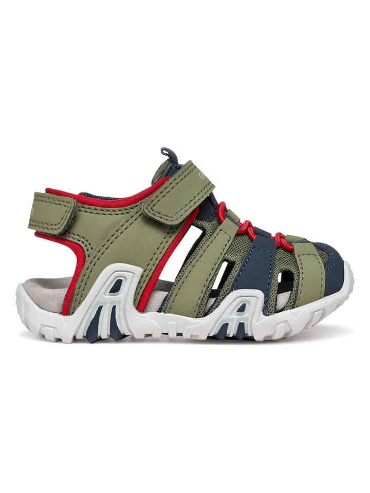 Geox Halbsandalen "Kraze" in Khaki/ Rot/ Dunkelblau - 73% | Größe 24 | Babysandalen