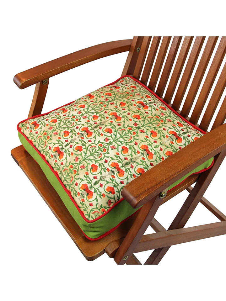 FLORIANE GARDEN Stuhlkissen in Grün/ Rot - 50% | Größe 42x42 cm | Dekokissen