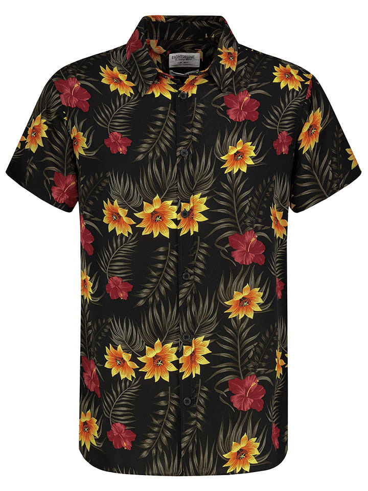 Eight2Nine Hemd in Schwarz/ Rot/ Gelb - 62% | Größe M | Herren-plussize