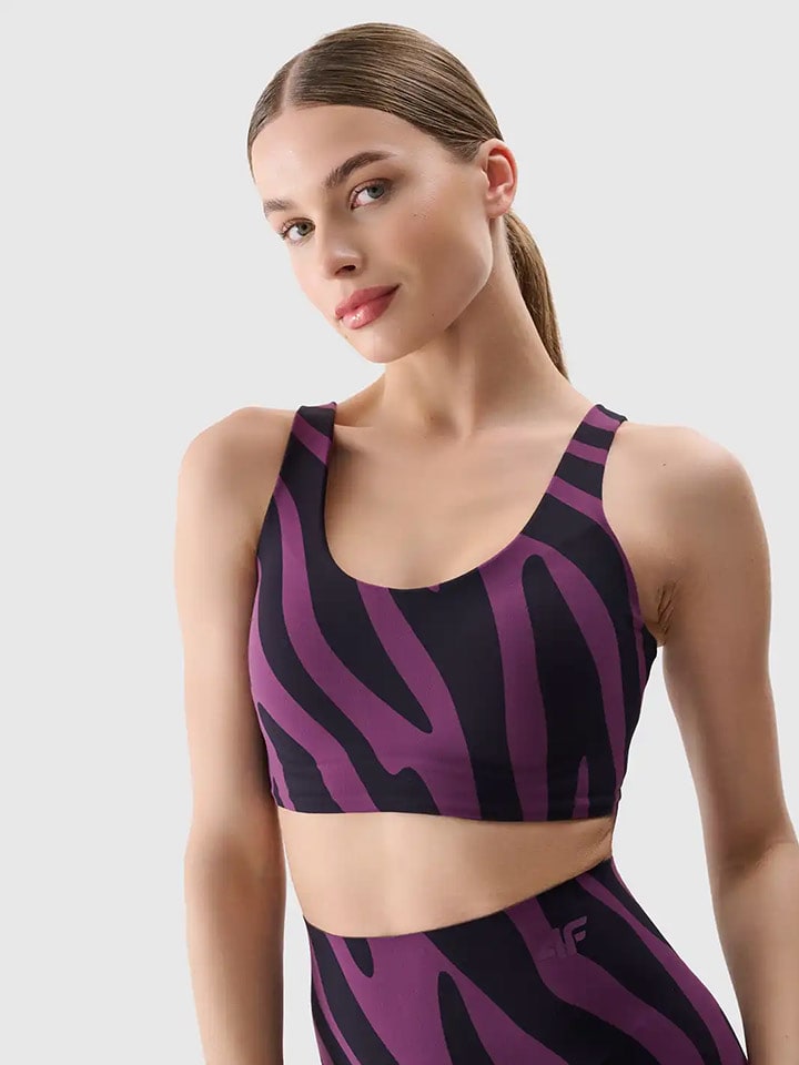 4F Sport-BH in Lila/ Schwarz - Low - 71% | Größe L | Damen-sportunterwaesche