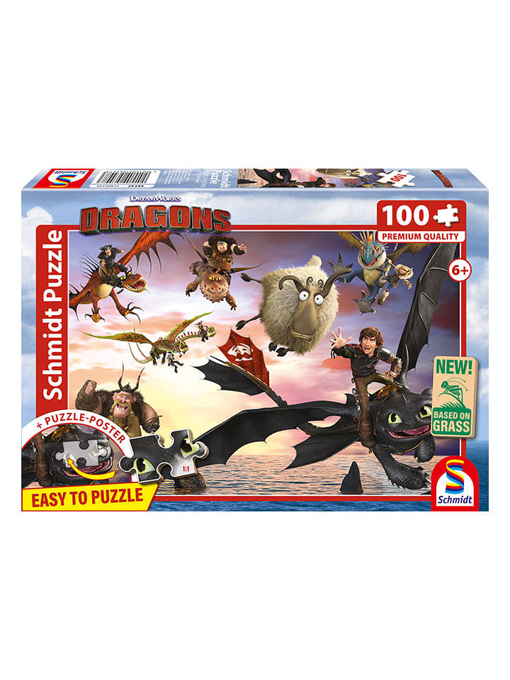 Schmidt Spiele 100tlg. Puzzle "Dragons, Drachenreiter in Aktion" - ab 6 Jahren - 13% | Gesellschaftsspiele