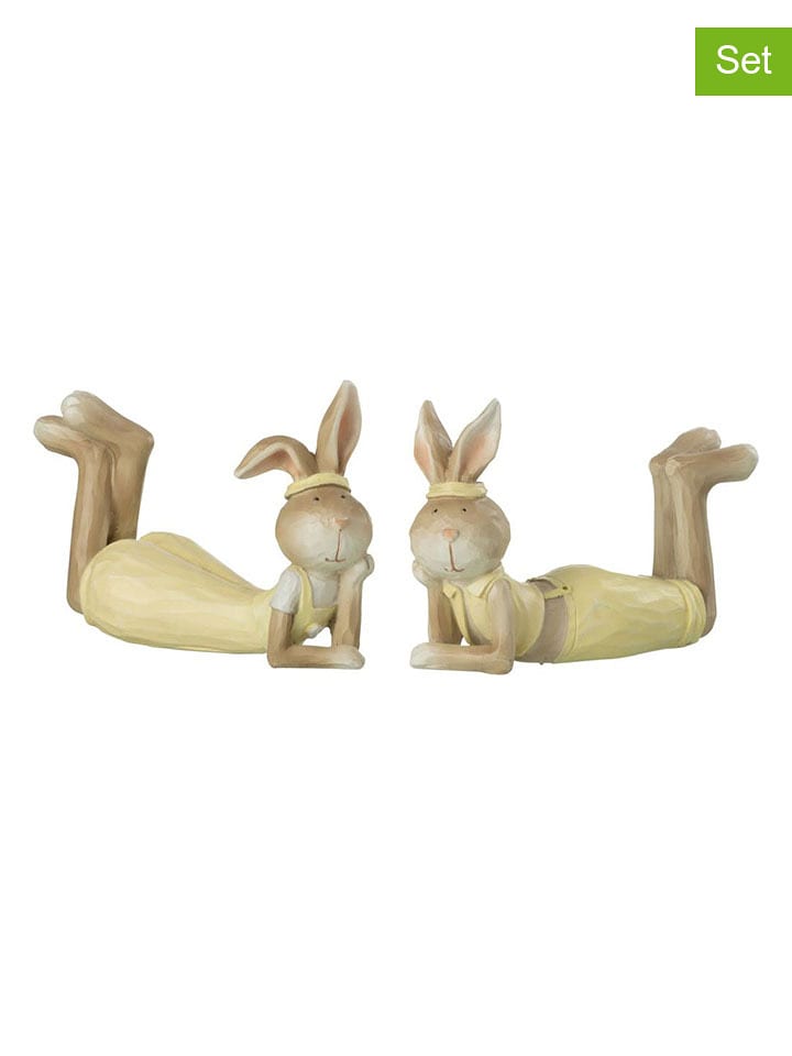J Line 2er-Set: Dekofiguren "Hase" in Hellbraun/ Gelb - (B)14 x (H)9,5 x (T)5 cm - 15% | Dekofiguren