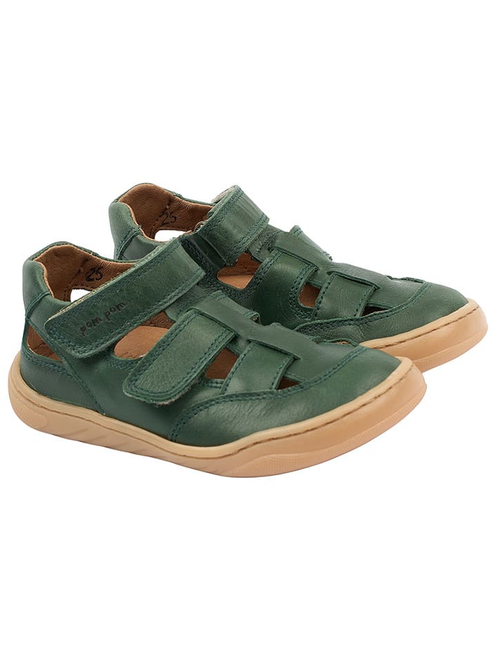 POM POM Leder-Barfußschuhe in Grün - 52% | Größe 25 | Kindersandalen