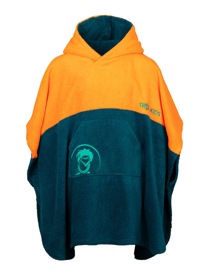Trollkids Badeponcho "Kvalvika" in Orange/ Grün - 39% | Größe 128 | Badtextilien
