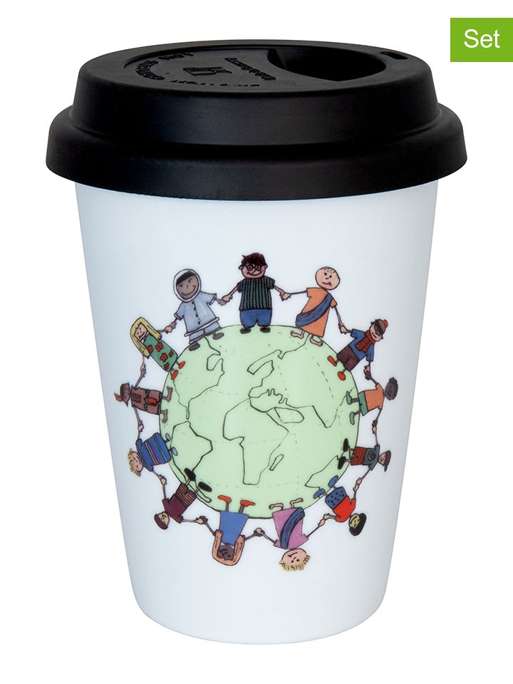 Könitz 2er-Set: To-Go-Becher "Eco - It's Our Earth" in Weiß/ Schwarz - 380 ml - 22% | Gedeckter-tisch