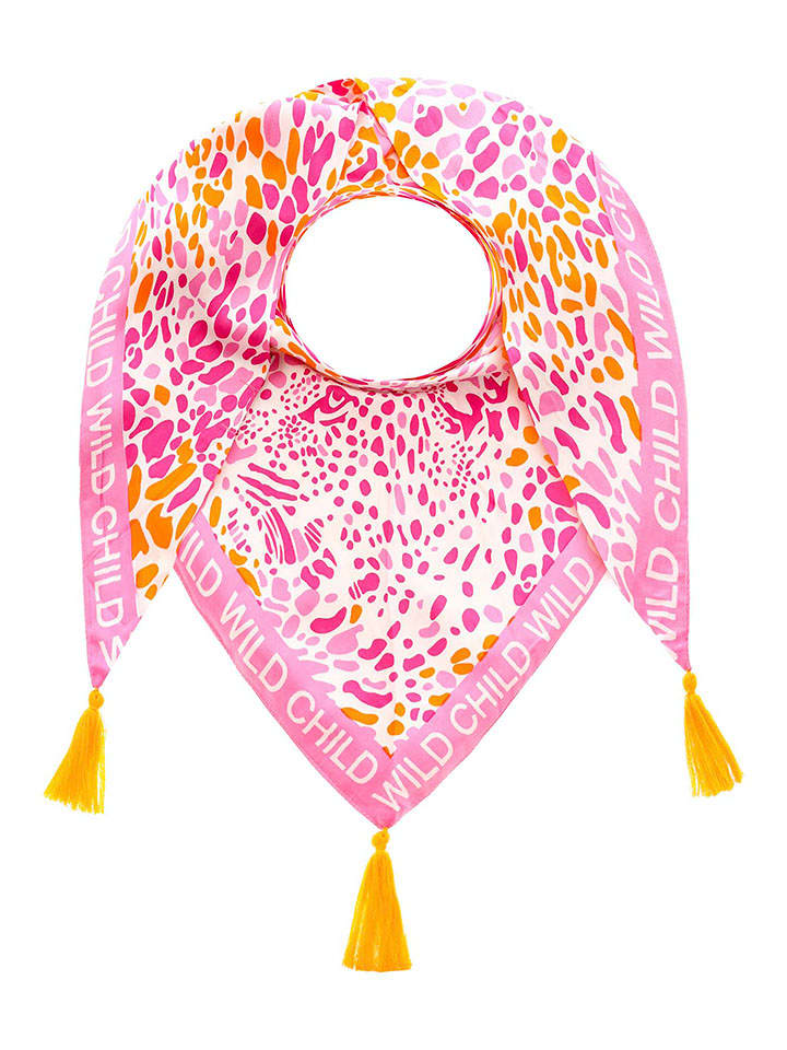 Zwillingsherz Dreieckstuch "Leo Kopf" in Rosa/ Orange/ Weiß - (L)200 x (B)100 cm - 42% | Damen-schals-tuecher