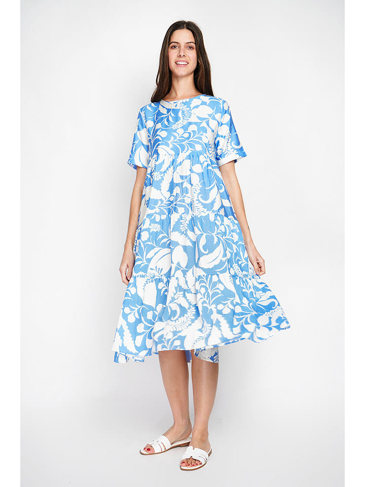 ASSUILI Kleid in Weiß/ Hellblau - 75% | Größe 42 | Damen-kleider