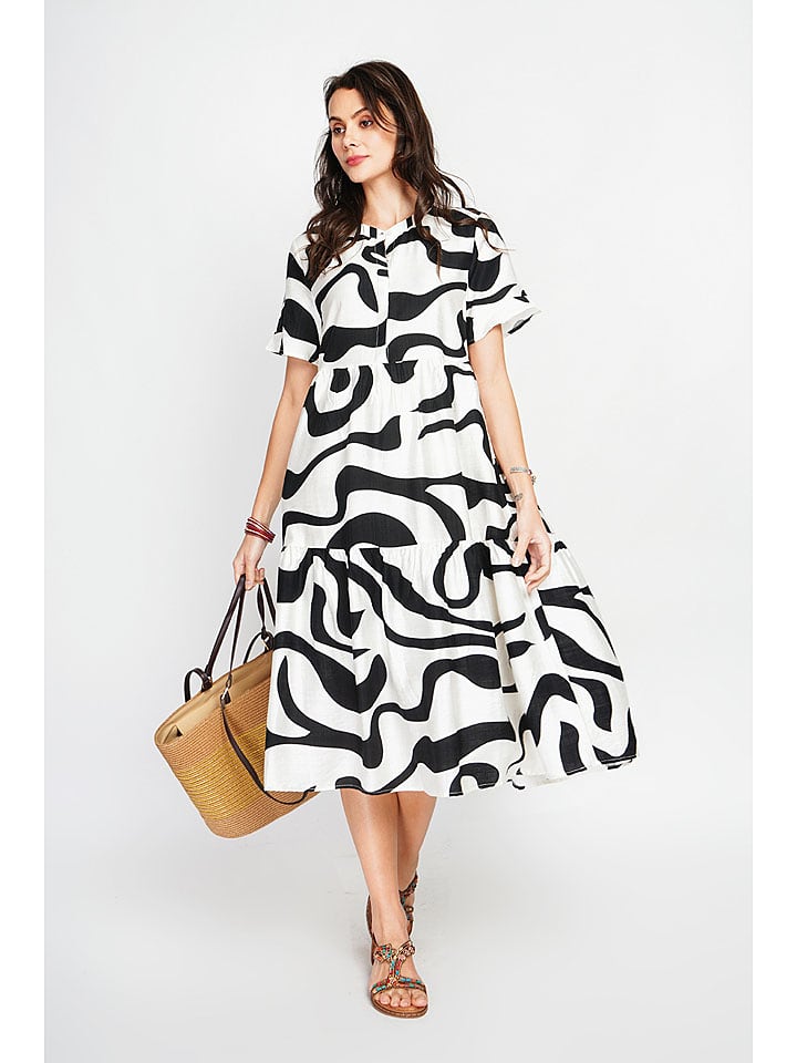 Le Jardin du Lin Kleid in Weiß/ Schwarz - 62% | Größe 40 | Damen-kleider