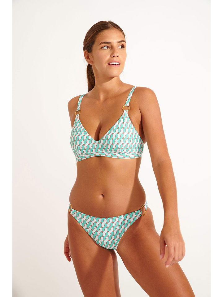Livia Monte-Carlo Bikini-Oberteil "Camburi" in Türkis/ Weiß - 69% | Größe 42 | Damen-bademode