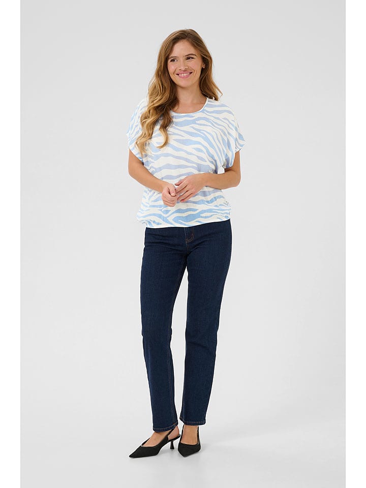 Kaffe Bluse "Amber" in Weiß/ Hellblau - 74% | Größe 36 | Damen-tops