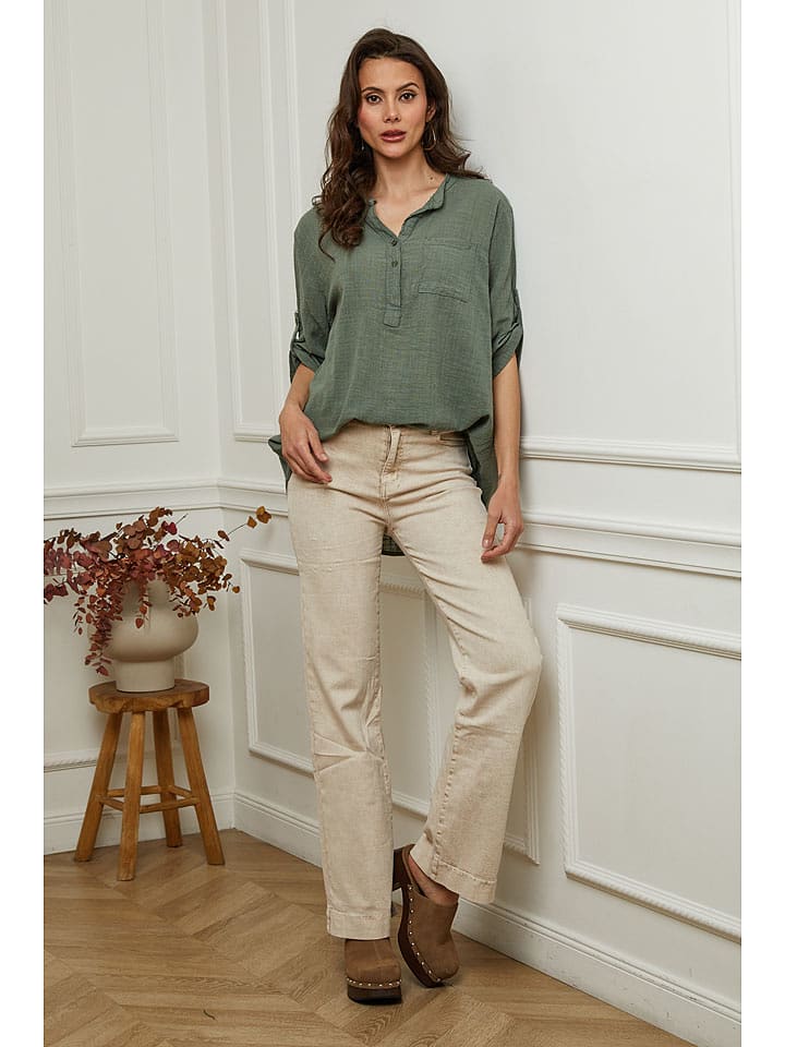 Fleur de Lin Bluse "Msof" in Khaki - 68% | Größe S | Damen-blusen