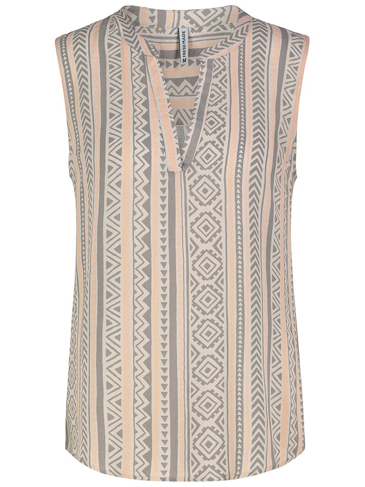 Fresh Made Blusentop in Grau/ Apricot - 46% | Größe XXL | Damen-blusen