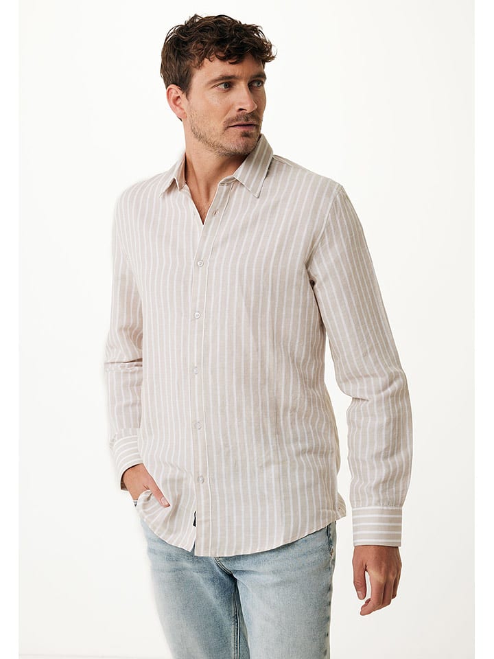 Mexx Hemd "Aiden" in Beige/ Weiß - 56% | Größe XL | Herren-plussize
