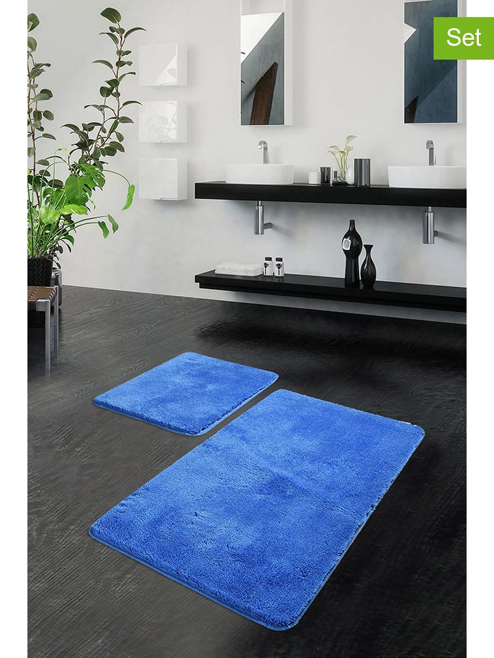Colourful Cotton 2er-Set: Badvorleger "Havai" in Blau - 70% | Heimtextilien-badematten