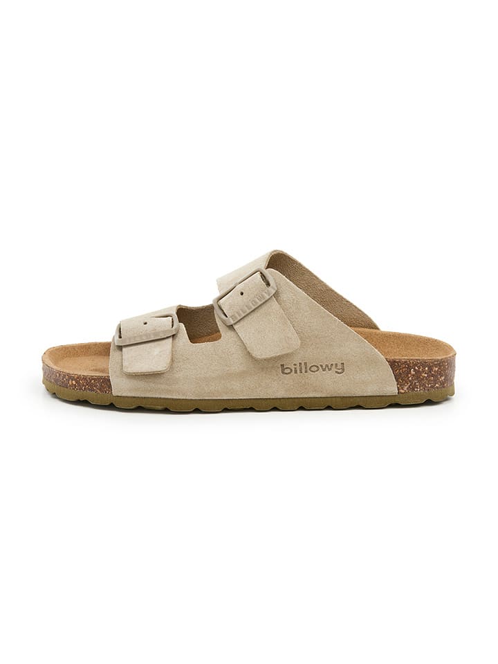 billowy Leder-Pantoletten in Khaki - 42