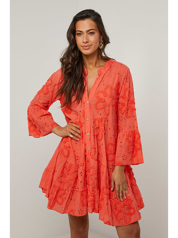 Le Monde du Lin Kleid in Koralle - 77% | Größe 38/40 | Damen-kleider