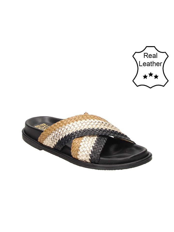 Bullboxer Leder-Hausschuhe in Beige/ Schwarz - 62% | Größe 38 | Damen-pantoletten