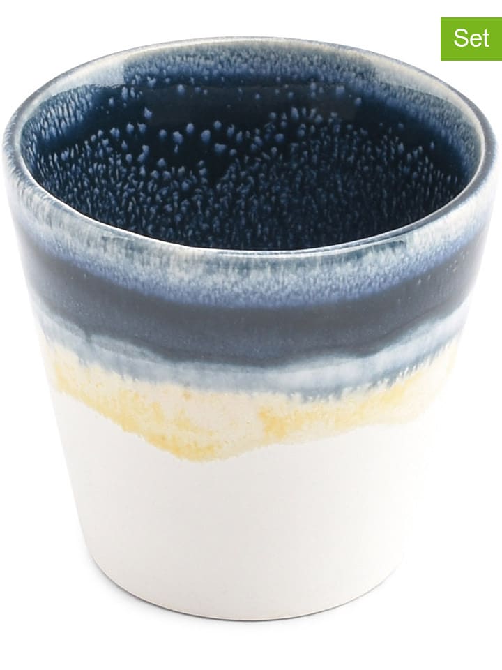 Salt and Pepper 4er-Set: Mokkabecher ''Flow'' in Weiß/ Dunkelblau - 100 ml - 15% | Gedeckter-tisch