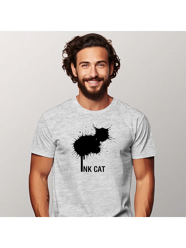 WOOOP Shirt "Ink cat" in Grau - 48% | Größe M | Herren-plussize