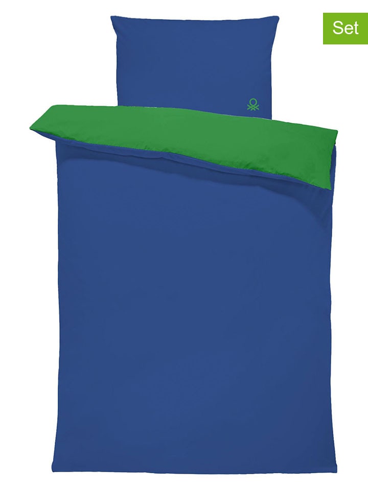Benetton 3tlg. Bettwäsche-Set in Blau/ Grün - 67% | Größe 150x210 cm | Bettwaesche-bettwaren