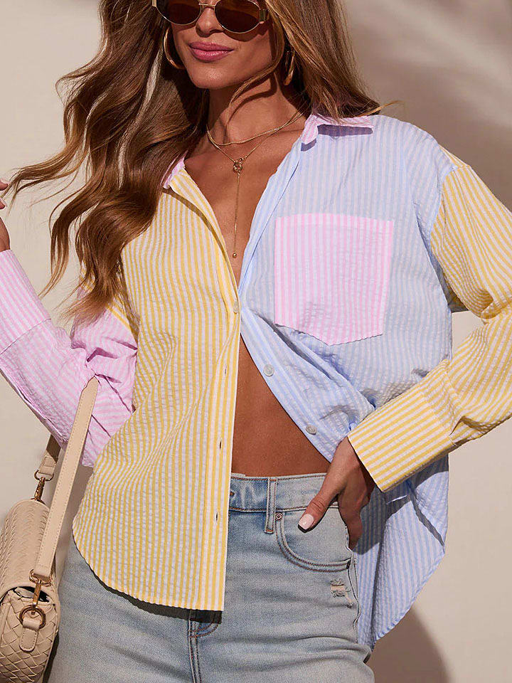 LA Angels Hemd in Gelb/ Hellblau/ Rosa - 70% | Größe M | Damen-blusen