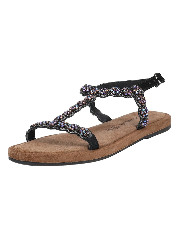 Lazamani Leder-Sandalen in Schwarz/ Bunt - 52% | Größe 38 | Damen-sandalen