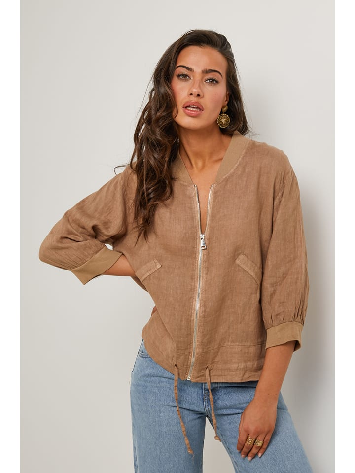 Le Monde du Lin Leinen-Blouson in Hellbraun - 66% | Größe 38/40 | Damenjacken
