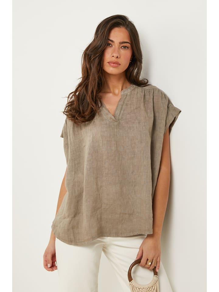 Le Monde du Lin Leinen-Shirt in Taupe - 74% | Größe 36/38 | Damen-tops