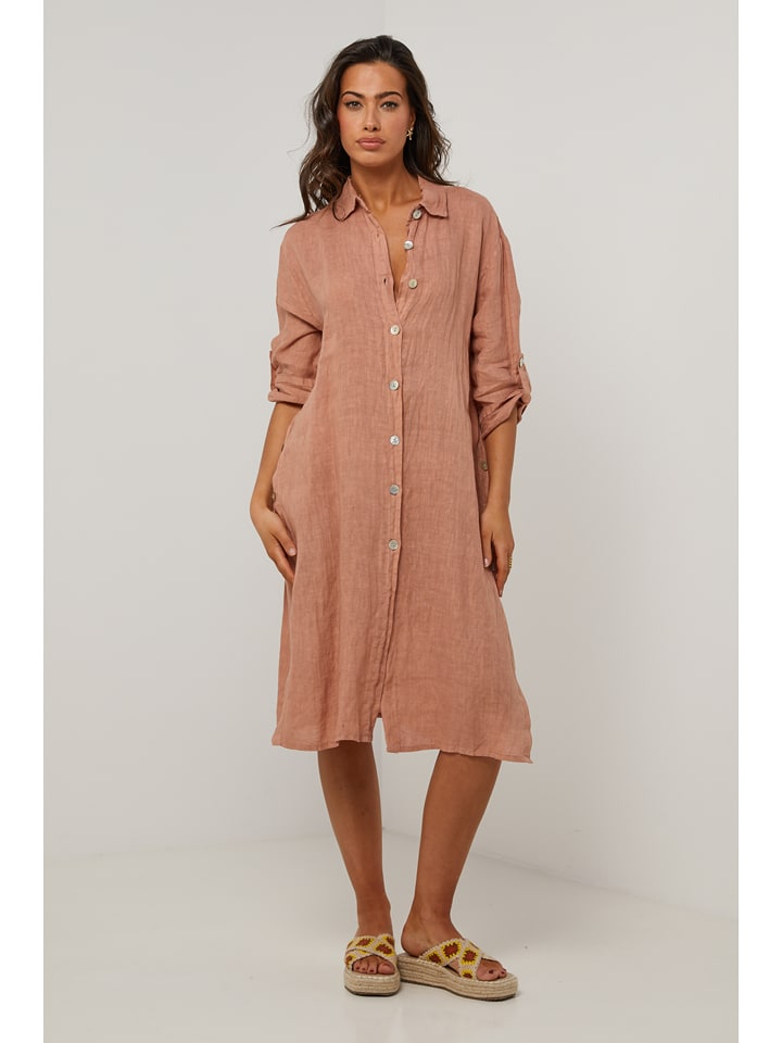 Le Monde du Lin Leinen-Kleid in Altrosa - 74% | Größe 38/40 | Damen-kleider