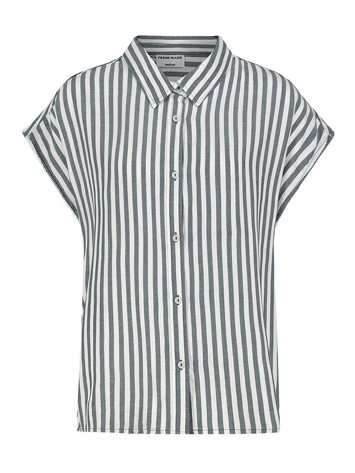 Fresh Made Bluse in Weiß/ Anthrazit - 55% | Größe M | Damen-blusen