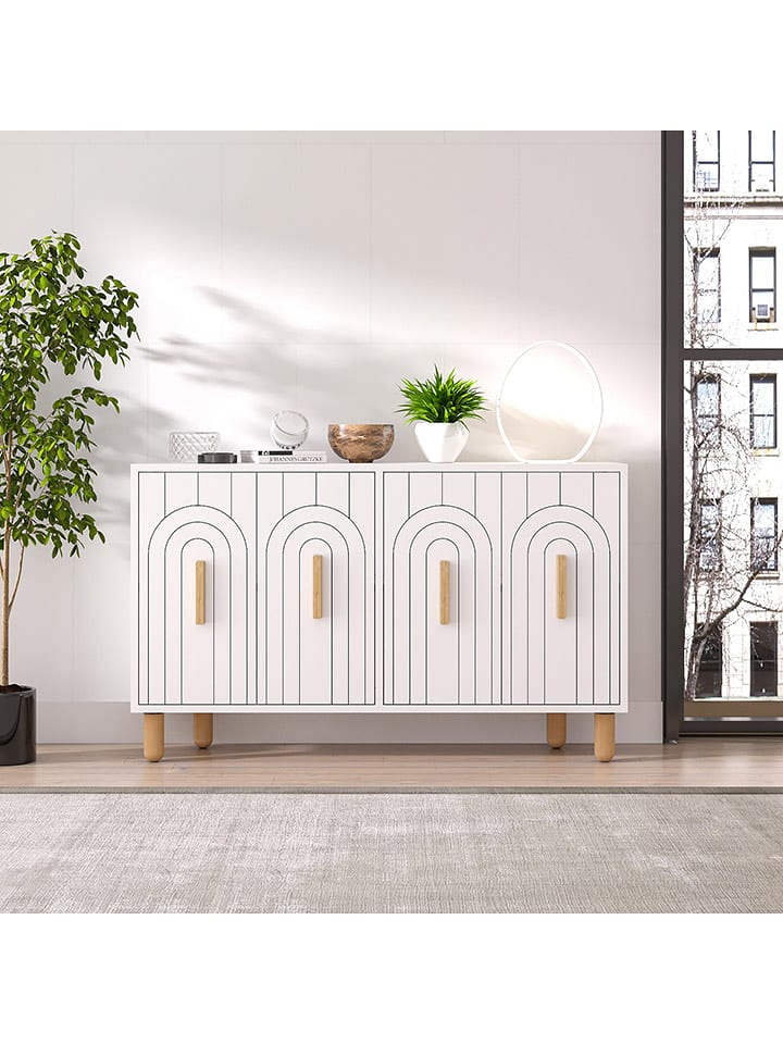 Evila Sideboard "Tiger" in Weiß - (B)120 x (H)73,6 x (T)29,6 cm - 74% | Regale