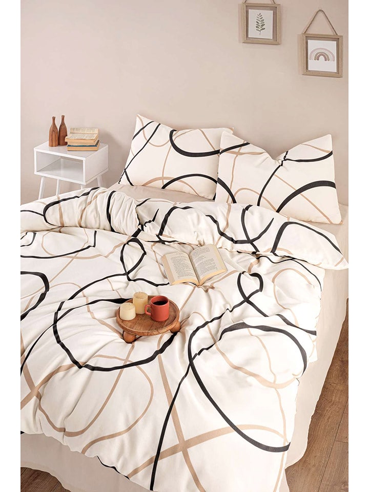 Colourful Cotton Bettwäsche-Set "LineRondom" in Creme/ Schwarz - 55% | Größe 140x200 cm | Bettwaesche-bettwaren