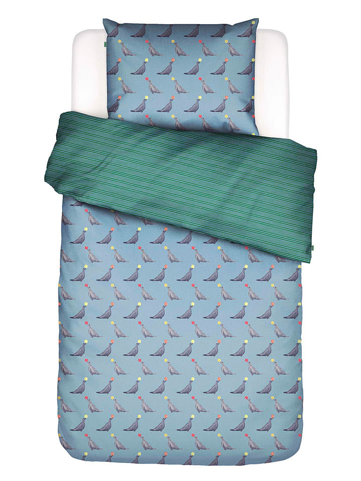 Essenza Perkal-Bettwäsche-Set "Seal The Deal" in Blau/ Grün - 55% | Größe 140x220 cm | Bettwaesche-bettwaren