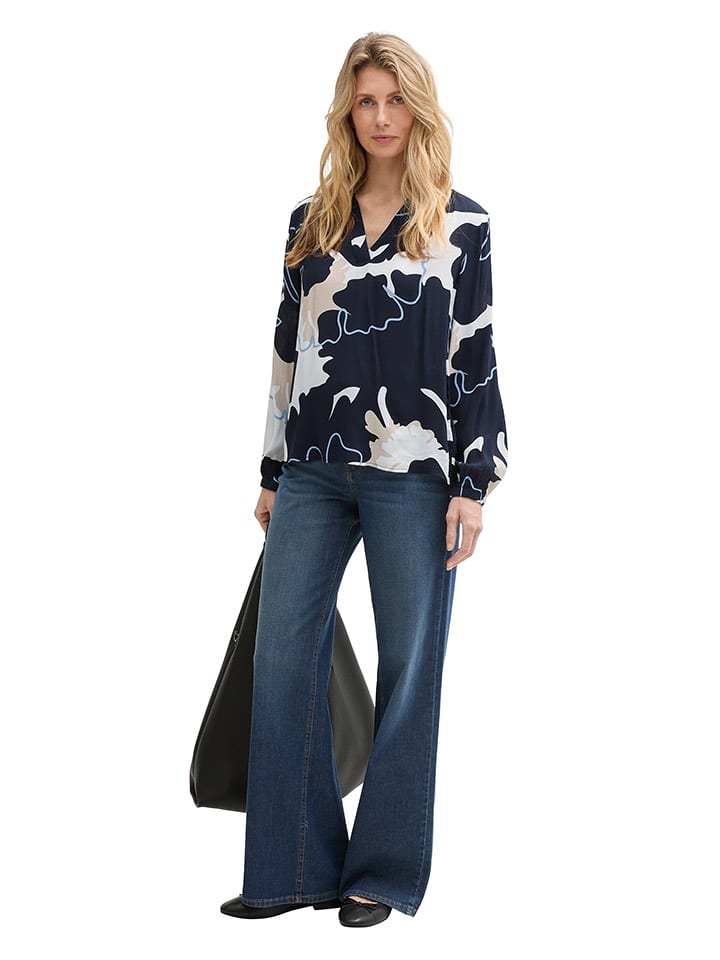Tom Tailor Bluse in Dunkelblau/ Weiß - 68% | Größe 36 | Damen-blusen