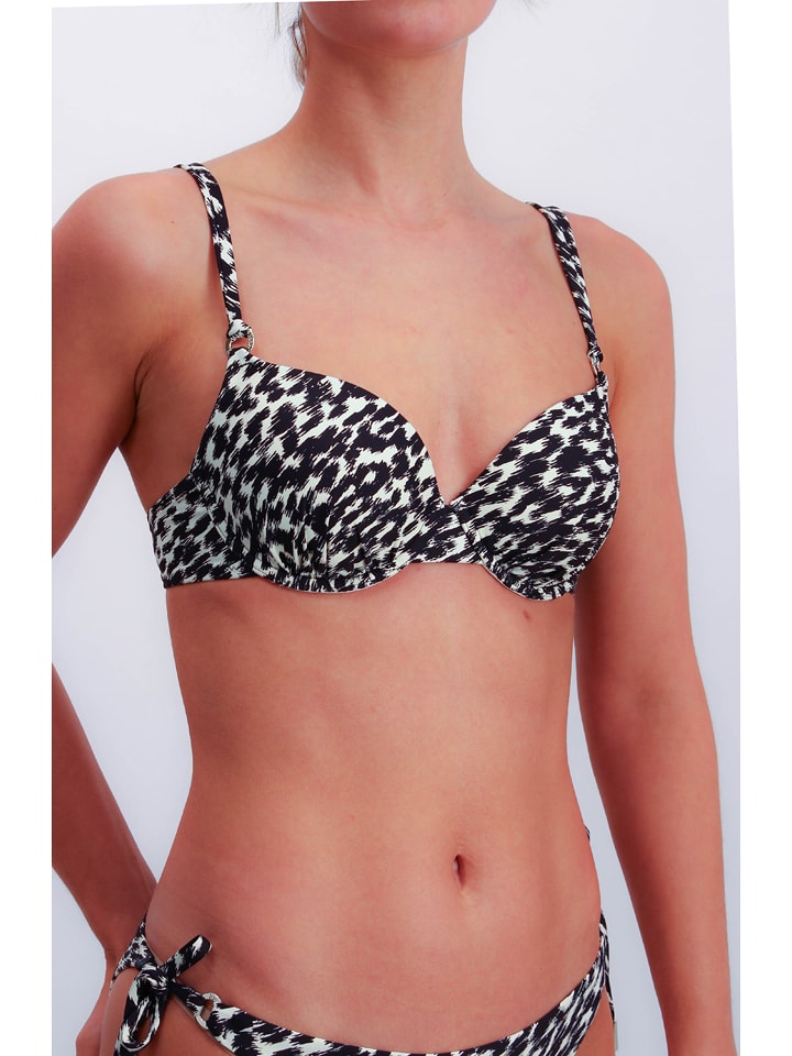 Joop! Bodywear Bikini-Oberteil in Creme/ Schwarz - 74% | Größe 36D-Cup | Damen-bademode